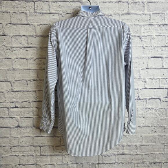 Lands' End Mens 16x35 Reg Blue White Stripe Button Up Long Sleeve Dress Shirt - Picture 3 of 10